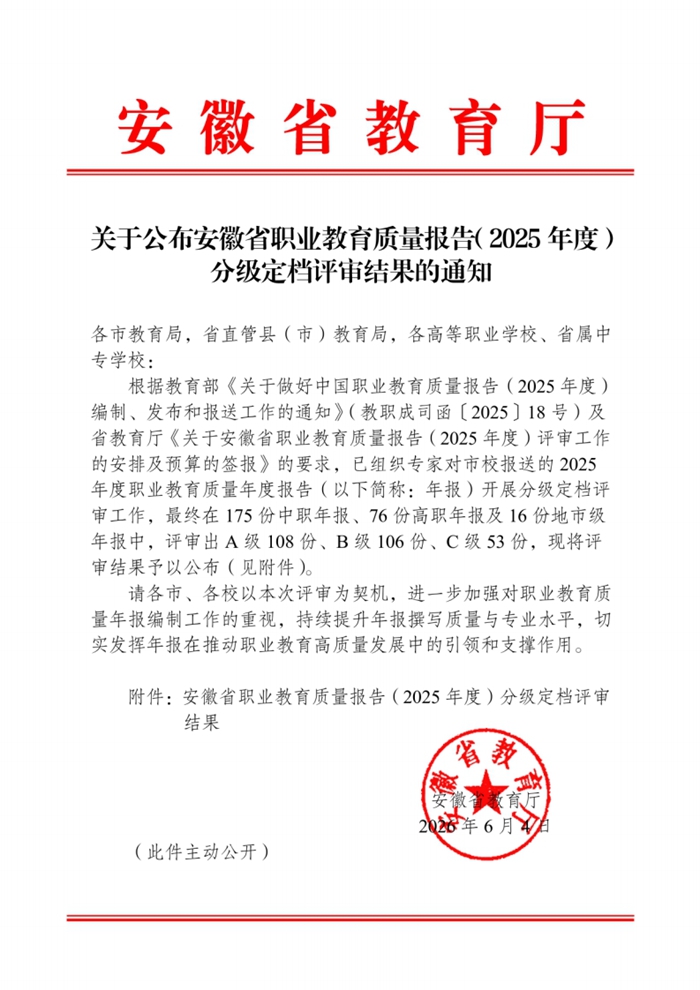关于公布安徽省职业教育质量报告（2025年度）分级定档评审结果的通知_00.jpg